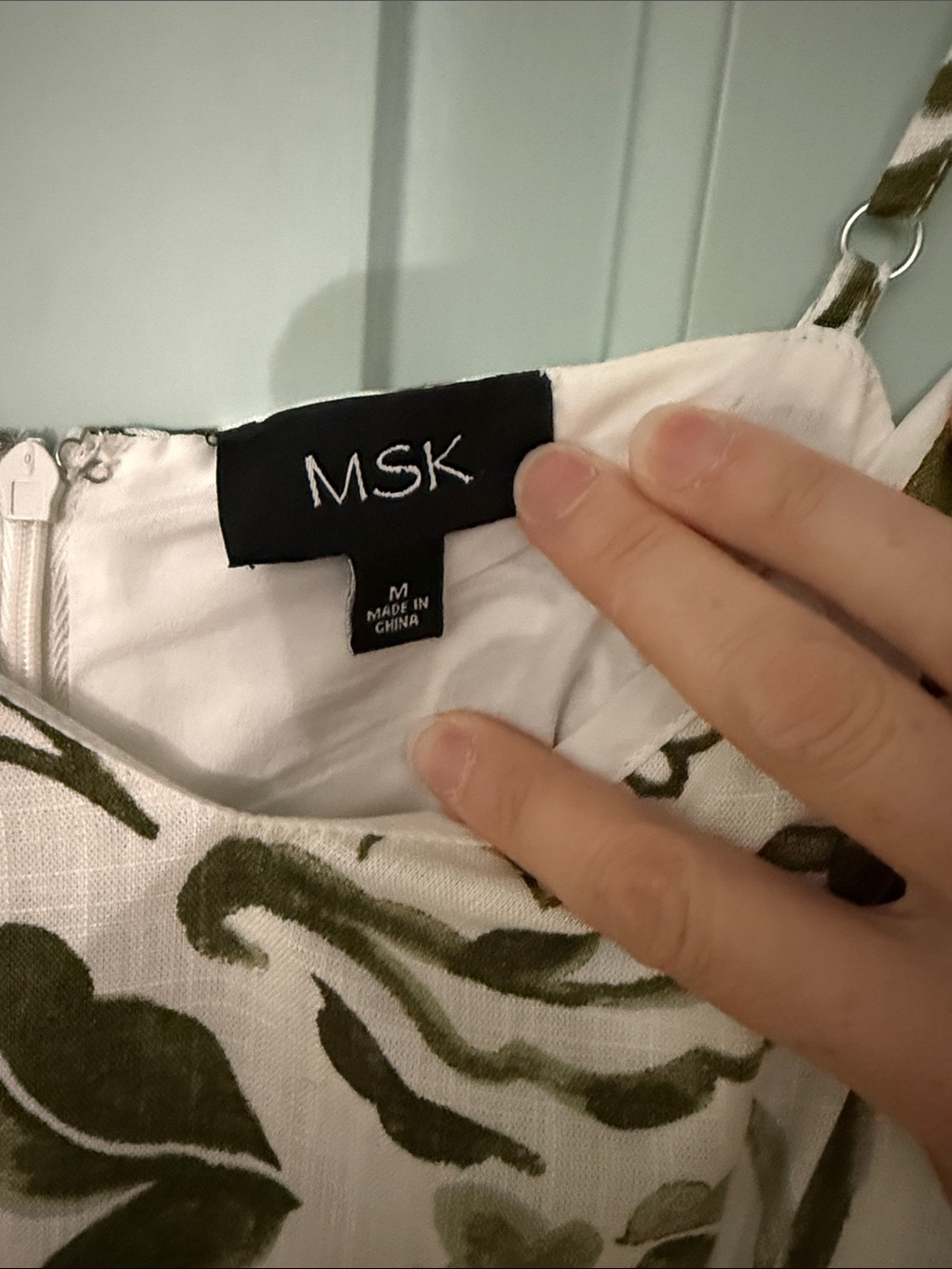 MSK White Maxi Dress with Olive Green Floral Print - Picture 3 of 3